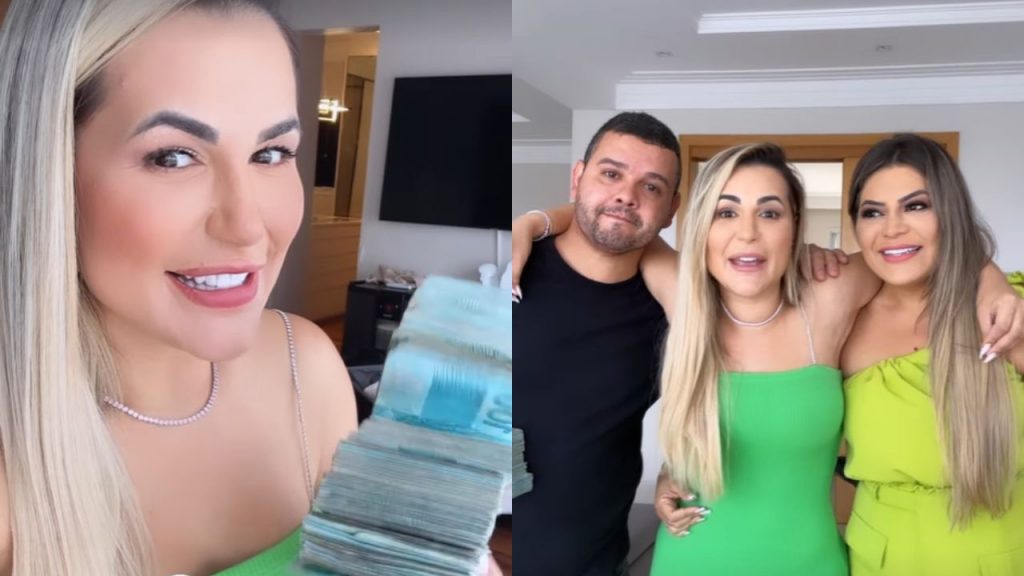 Deolane presenteia funcionários com maços de dinheiro
