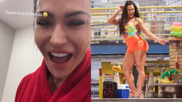 Foi para o Tá Com Nada! Sem água, Gracyanne Barbosa toma banho na academia